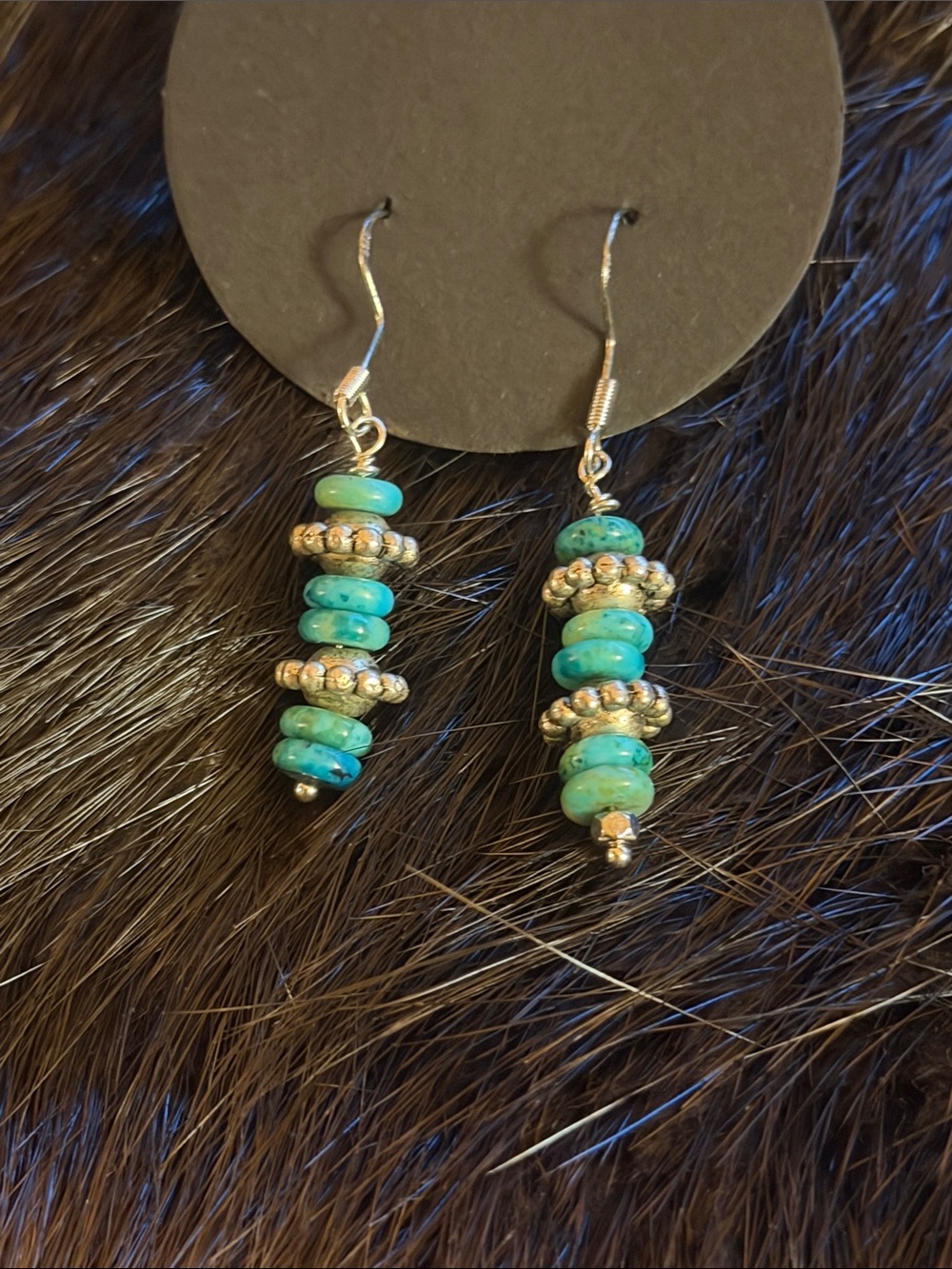 Turquoise Bead Drop Earrings - Silver Accent